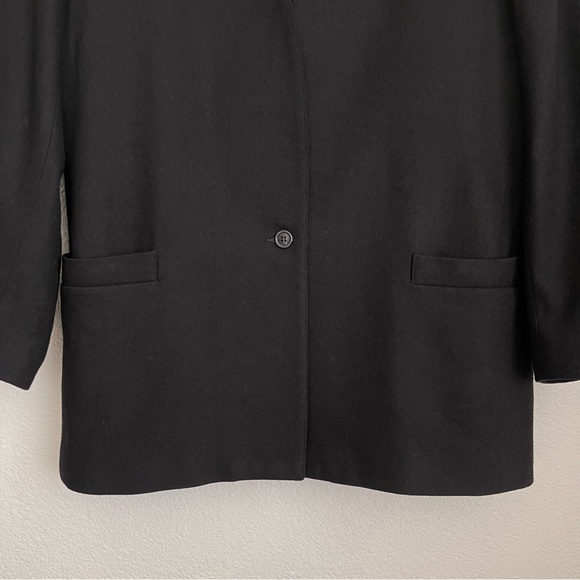 Vintage 1980’s Structured Wool Collarless V-Neck Oversized Lined Blazer - Picture 4 of 14